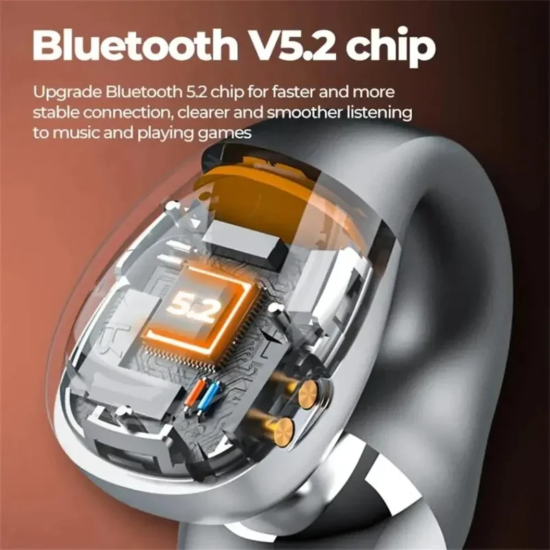 Sunfler TWS Wireless Headphones Bt 5.2 Bone Conduction Earphones Earclip Design Touch Control LED In Ear Earbuds Sports Headsets