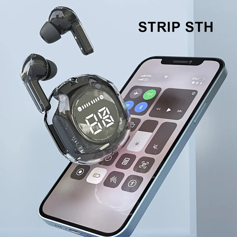 Wireless Bluetooth headset transparent headphones led power digital display stereo sound earphones for sports working